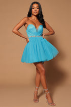 Penelope Embellished Tulle Mini Dress - Turquoise