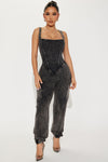 Jessica Mineral Wash Jumpsuit - Black