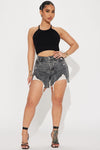 Out All Night Ripped Non Stretch Denim Shorts - Acid Wash Black