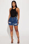 A Lot To Love Distressed Bermuda Shorts - Medium Blue Wash