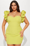 Forever Princess Ruffle Mini Dress - Chartreuse