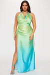 Camelle Satin Maxi Dress - Blue/combo