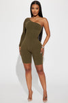 Monique Mineral Wash Rib Romper - Olive