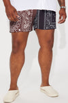 Paisley Split Swim Trunk - Black/Brown