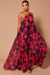 Rosalia Chiffon Kaftan Maxi Dress - Black/Pink