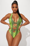 Skye Cut Out 1 Piece Swimsuit  - Green/combo