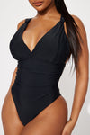 Myra Draped 1 Piece Swimsuit - Black