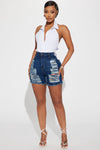 Yes Now Distressed Bermuda Shorts - Dark Wash