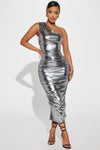 Kaelynn Metallic Midi Dress - Silver