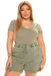 Carly V Neck Crop Tee - Olive