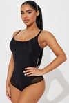 Tight Fit Lace Control Microfiber Shapewear Bodysuit - Black