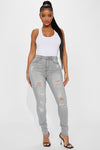 Rosie Ripped High Rise Stretch Skinny Jeans - Grey