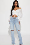 Really Rowdy Ripped Stretch Flare Jeans - Light Wash