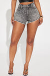 Razzle Dazzle Embellished Cut Off Denim Shorts - Grey