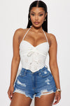 Kara Eyelet Halter Top - White