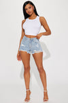 Just My Type Ripped Stretch Denim Shorts - Light Wash