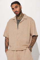 Follow Me Textured Short Sleeve Button Up - Tan