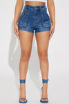 Same Girl Zip Cargo Stretch Denim Shorts - Dark Wash