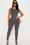 Maddix Ribbed Jumpsuit - Charcoal