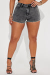 On The List Deluxe Stretch Cut Off Shorts - Acid Wash Black