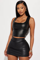 Bad Girl Energy PU Crop Top - Black