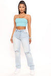 Beat Me To It Straight Leg Jeans - Light Blue Wash