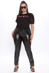 Faux Leather Tummy Tuck Leggings - Black