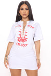 Thanks Enjoy T-Shirt Dress - White