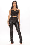 Heat Wave Faux Leather Stacked Legging - Black