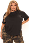 Annie Cuffed Short Sleeve Top - Black