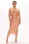 Mandy Ruched Midi Dress - Peach