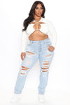 Favorite Getaway Destroyed Straight Leg Jeans - Light Blue Wash