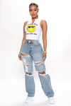 Seeking Thrills Shredded Straight Leg Jeans - Medium Wash