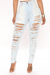 Caught In Your Love Distressed Jeans - Light Blue Wash