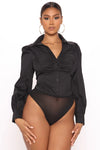 Cashin' Out Poplin Bodysuit - Black