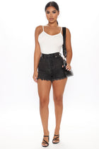 Pinch Me High Waisted Denim Shorts - Black