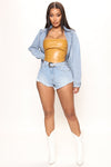 Quick Draw Belted Denim Shorts - Medium Blue Wash