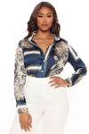 Posh And Deluxe Satin Shirt - Blue/combo