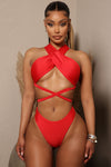 Pool Side Bae Wrapped Two Piece Swimsuit  - Red