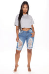 Beachside Babe Mid Rise Denim Bermudas - Medium Blue Wash