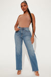 Uptown Stretch High Rise Straight Leg Jeans - Medium Blue Wash