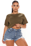 Elisa Relaxed Crop Tee - Olive