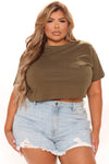 Elisa Relaxed Crop Tee - Olive