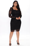 Did You Mesh Me Ruched Midi Dress - Black/Black