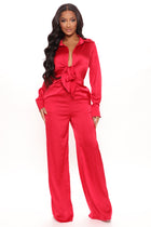 Fabulosity Stretch Satin Jumpsuit - Red