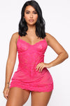 Keep Her Secret Lace Babydoll - Hot Pink