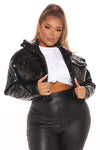 Love Your Personality Cropped Puffer Jacket - Black