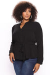 Waist No Time Long Sleeve Blouse - Black