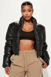 Vixen Faux Leather Puffer Jacket - Black