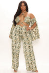 Totally Into You Tropical Satin Jumpsuit - Green/combo